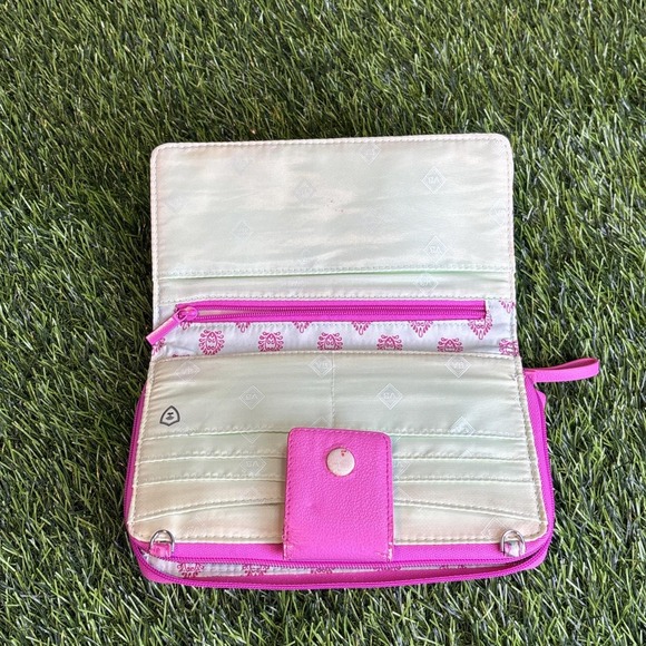 Vera Bradley Floral Quilted Zip Around Wallet Pink Multicolor w/ Wear - Picture 8 of 11